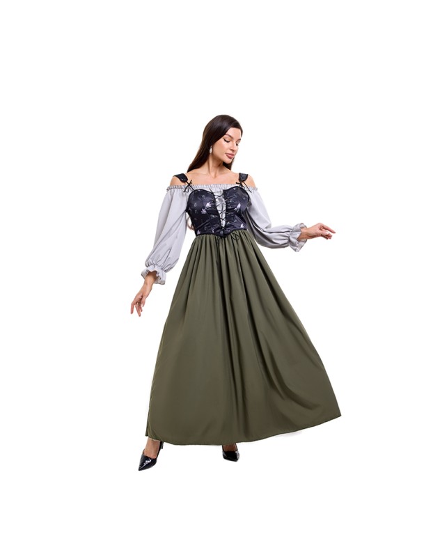 Halloween Medieval Retro One Shoulder Dress Cultural Festival Art Performance Costume DL2072