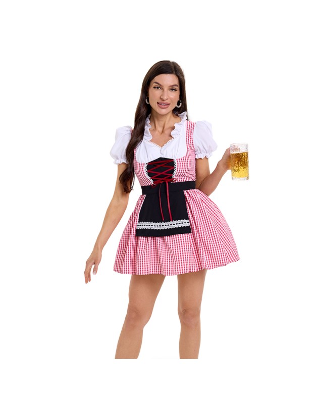 Maid Costume Plaid Tricolor Scottish Dress Girdle Palace Beer Suit Dance Costumes For Women DL2069