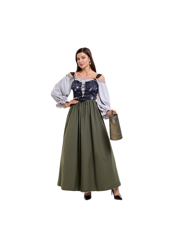 Halloween Medieval Retro One Shoulder Dress Cultural Festival Art Performance Costume DL2072