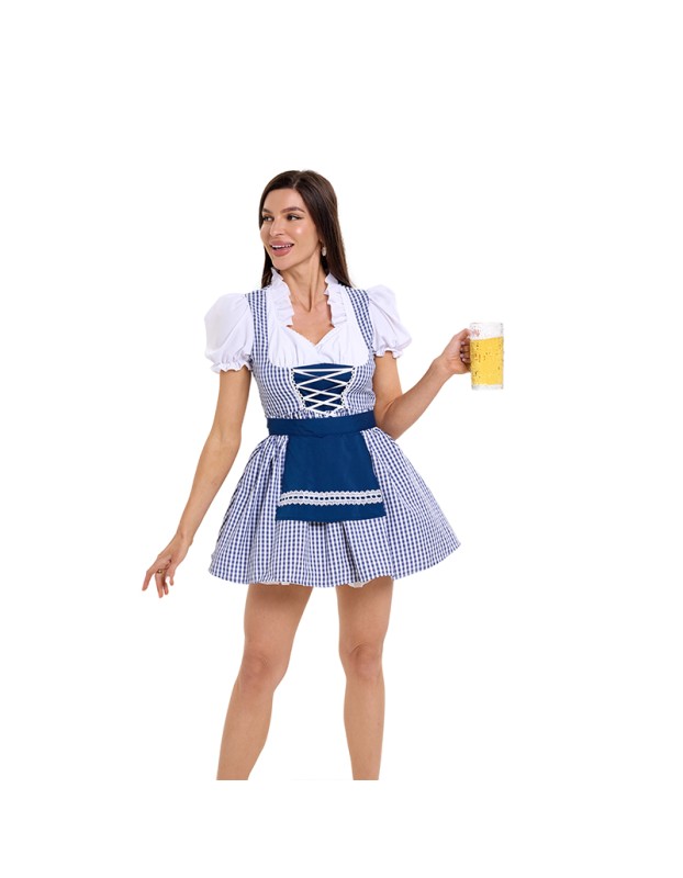 Maid Costume Plaid Tricolor Scottish Dress Girdle Palace Beer Suit Dance Costumes For Women DL2069
