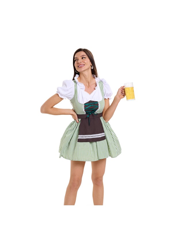 Maid Costume Plaid Tricolor Scottish Dress Girdle Palace Beer Suit Dance Costumes For Women DL2069