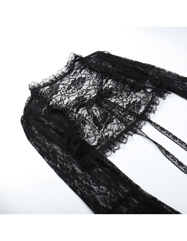 Temperament Dark Vest Top Costume Slimming Wraps Cos Flared Sleeve Lace Short Straps Cardigan XY22128
