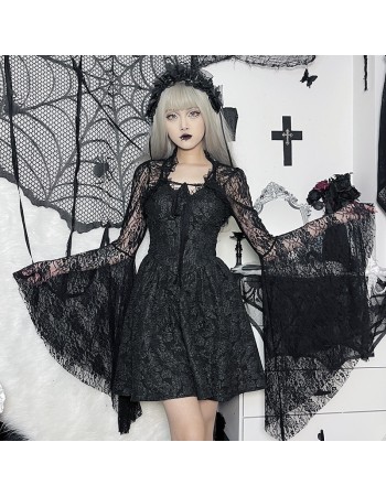 Temperament Dark Vest Top Costume Slimming Wraps Cos Flared Sleeve Lace Short Straps Cardigan XY22128