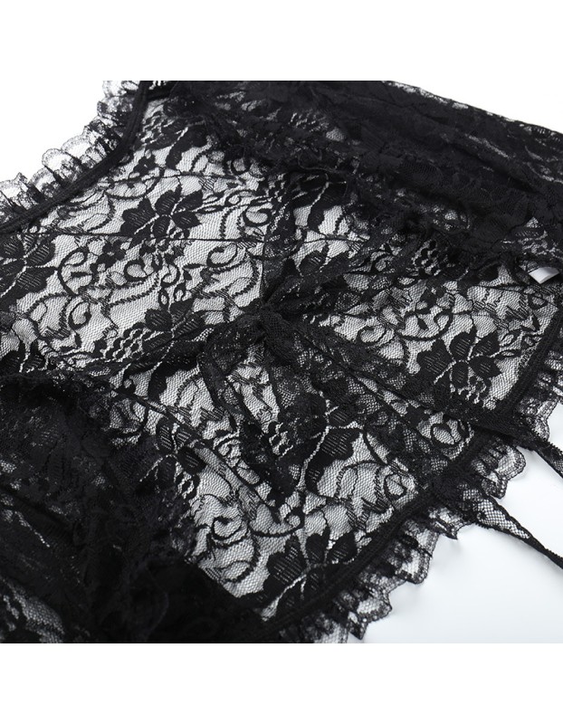Temperament Dark Vest Top Costume Slimming Wraps Cos Flared Sleeve Lace Short Straps Cardigan XY22128