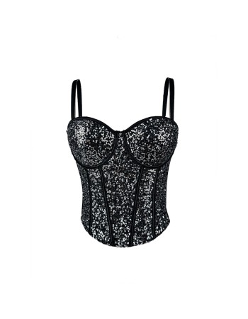 Pure Wind Lace Bustier Top Bundy Ultra Sexy Slim Sequin Halter Women Waist Fishbone Corset  KN9207
