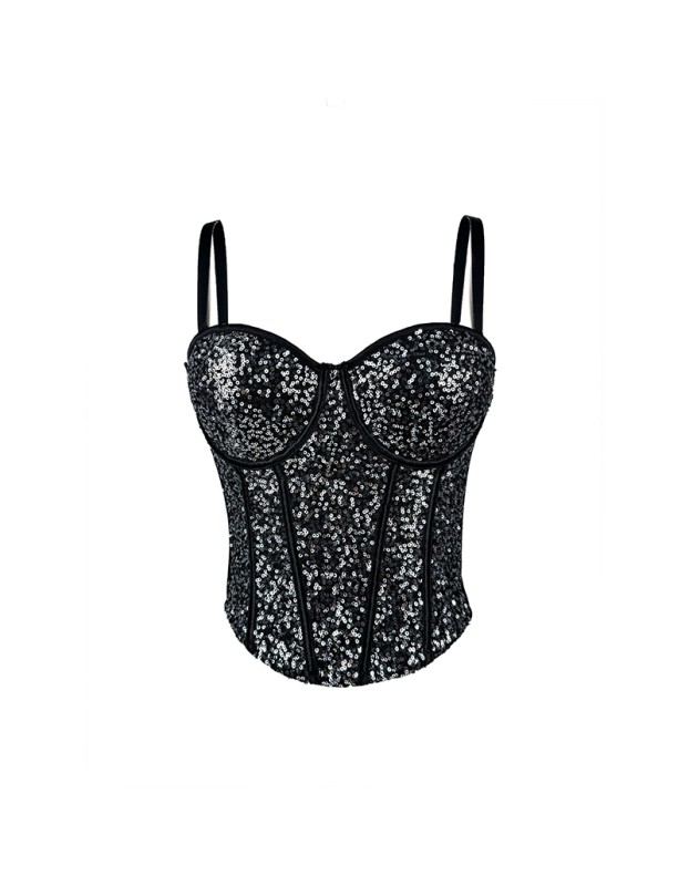 Pure Wind Lace Bustier Top Bundy Ultra Sexy Slim Sequin Halter Women Waist Fishbone Corset  KN9207