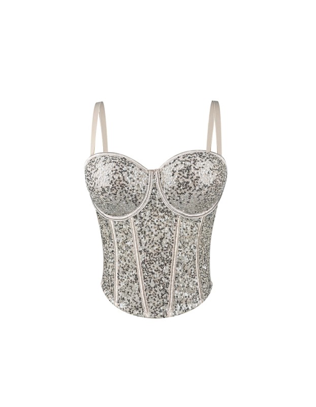 Pure Wind Lace Bustier Top Bundy Ultra Sexy Slim Sequin Halter Women Waist Fishbone Corset  KN9207