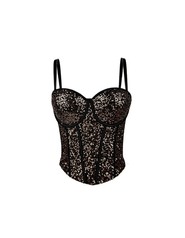 Pure Wind Lace Bustier Top Bundy Ultra Sexy Slim Sequin Halter Women Waist Fishbone Corset  KN9207