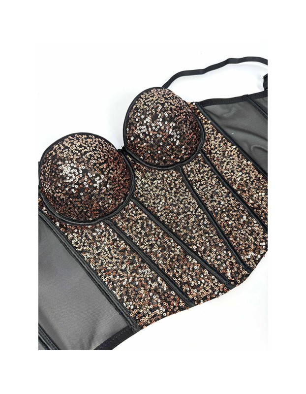Pure Wind Lace Bustier Top Bundy Ultra Sexy Slim Sequin Halter Women Waist Fishbone Corset  KN9207