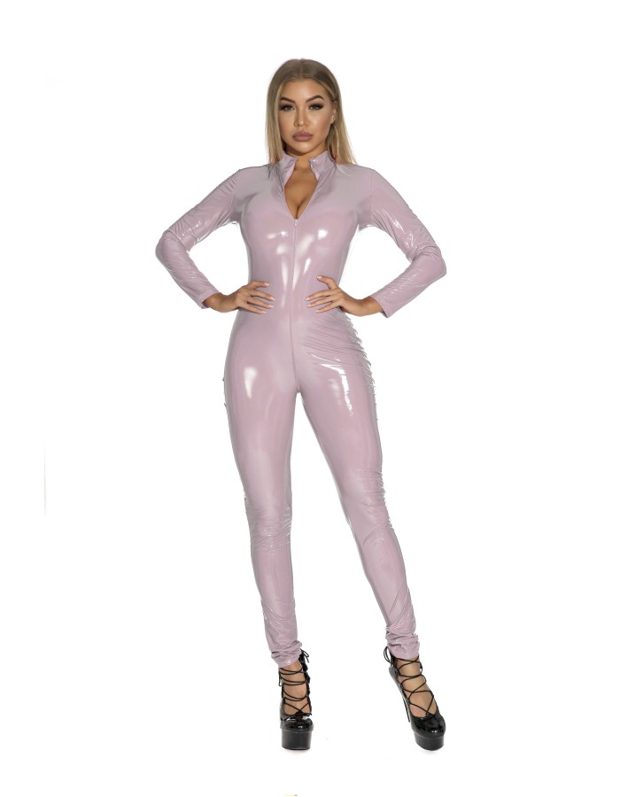 Women Sexy Wetlook Leather Catsuit Zipper Open Crotch Bodysuit XX6783