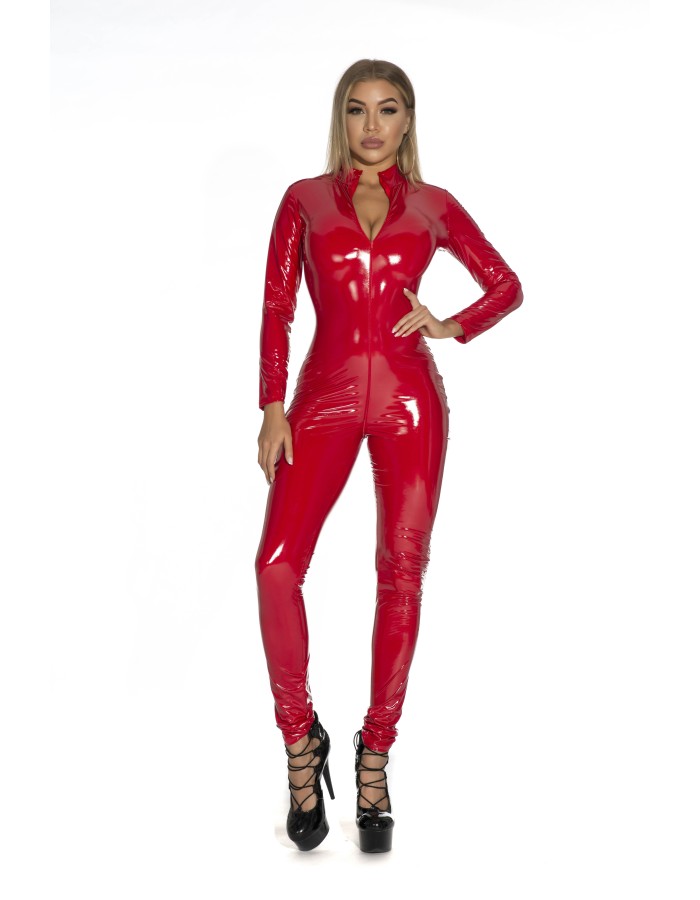 Women Sexy Wetlook Leather Catsuit Zipper Open Crotch Bodysuit XX6783