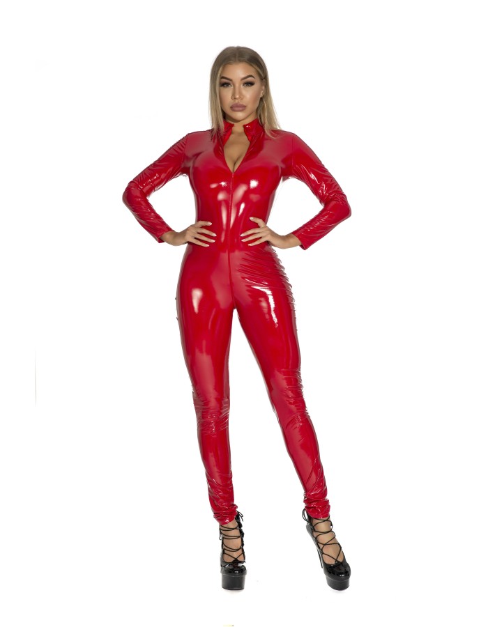 Women Sexy Wetlook Leather Catsuit Zipper Open Crotch Bodysuit XX6783