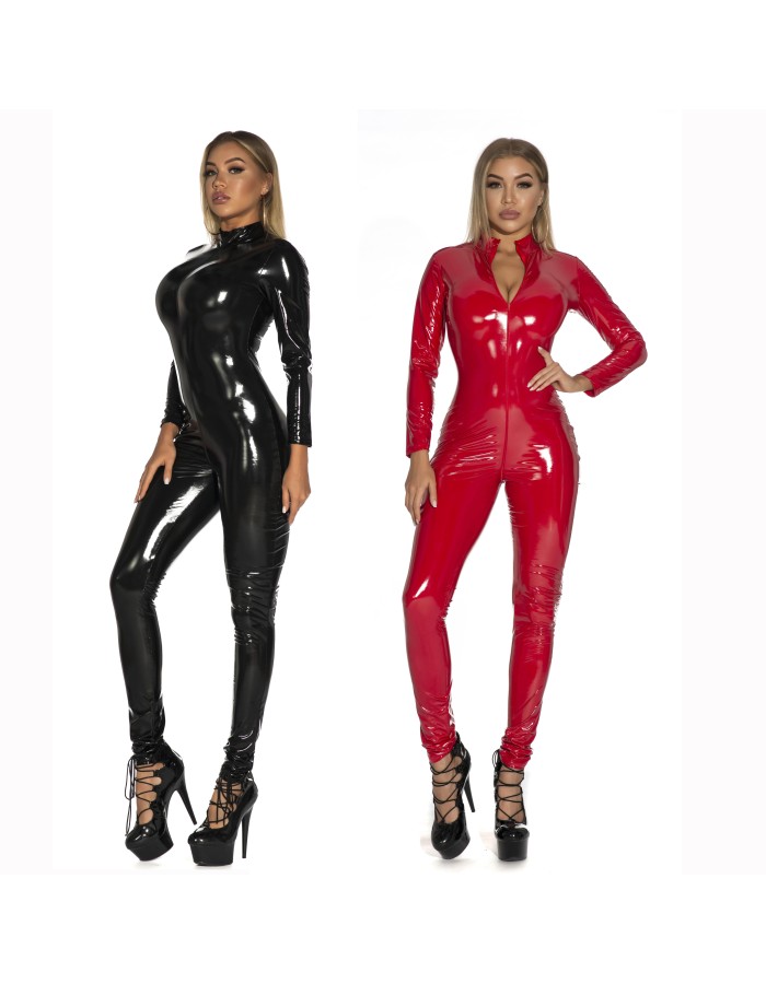 Women Sexy Wetlook Leather Catsuit Zipper Open Crotch Bodysuit XX6783