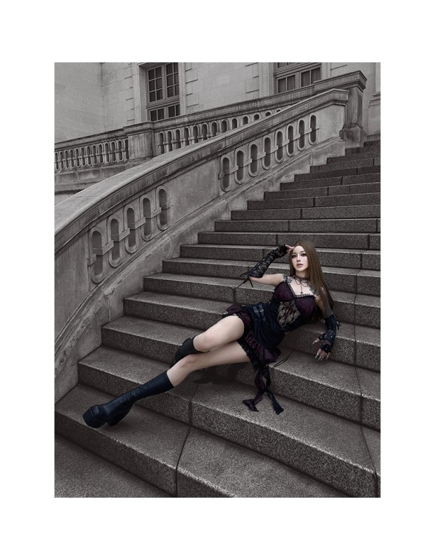 Duchess Strapless Top Female Irregular Skirt Witch Cosplay Hot Girl Sexy Devil Costume DL2075