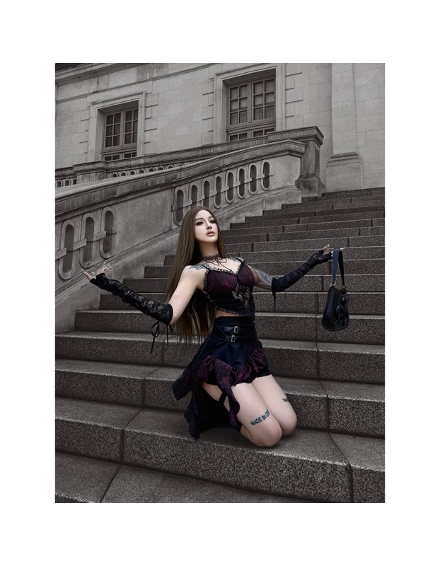 Duchess Strapless Top Female Irregular Skirt Witch Cosplay Hot Girl Sexy Devil Costume DL2075