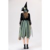 Halloween Adult Green Gauze Witch  Camellia Spider Web Witch Festival Dress Cosplay Costume YM087