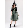 Halloween Adult Green Gauze Witch  Camellia Spider Web Witch Festival Dress Cosplay Costume YM087