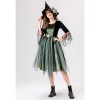 Halloween Adult Green Gauze Witch  Camellia Spider Web Witch Festival Dress Cosplay Costume YM087