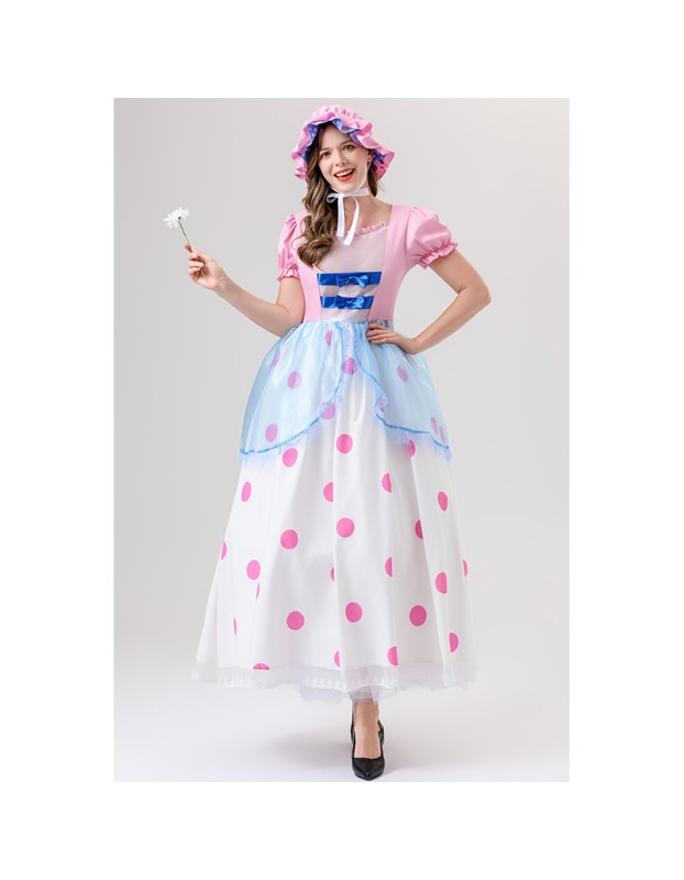 Anime Cartoon Characters Pink Polka Dot Princess Cosplay Performance Costumes Shepherdess YM088