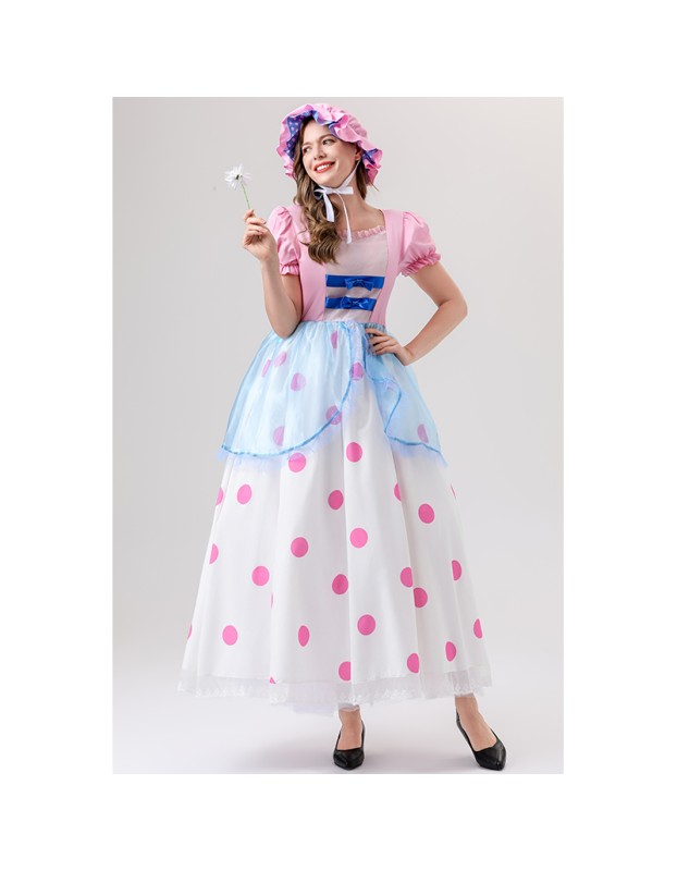 Anime Cartoon Characters Pink Polka Dot Princess Cosplay Performance Costumes Shepherdess YM088