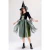 Halloween Adult Green Gauze Witch  Camellia Spider Web Witch Festival Dress Cosplay Costume YM087