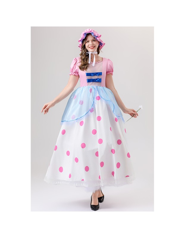 Anime Cartoon Characters Pink Polka Dot Princess Cosplay Performance Costumes Shepherdess YM088