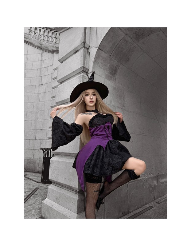 Halloween Witch Cosplay Costume Female Dress Masquerade Ball Theme Party Witch Costume DL2078