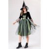 Halloween Adult Green Gauze Witch  Camellia Spider Web Witch Festival Dress Cosplay Costume YM087