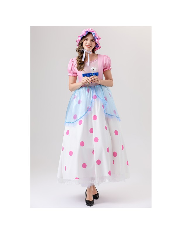 Anime Cartoon Characters Pink Polka Dot Princess Cosplay Performance Costumes Shepherdess YM088