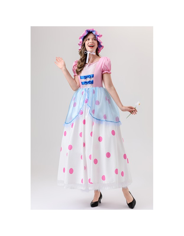 Anime Cartoon Characters Pink Polka Dot Princess Cosplay Performance Costumes Shepherdess YM088
