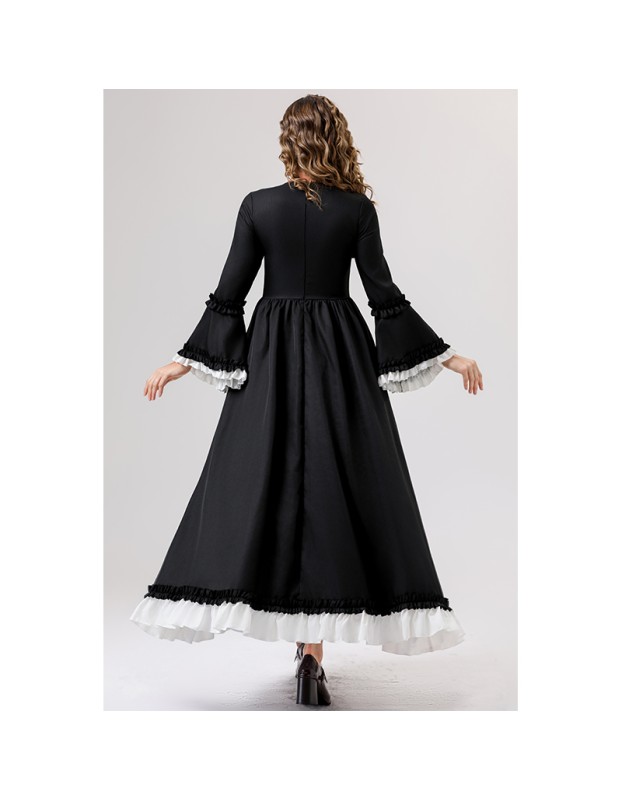 Retro Gothic Court Dress With A Square Neck Cinched Waist And A Bow Tie Medieval Evening Dress YM0820