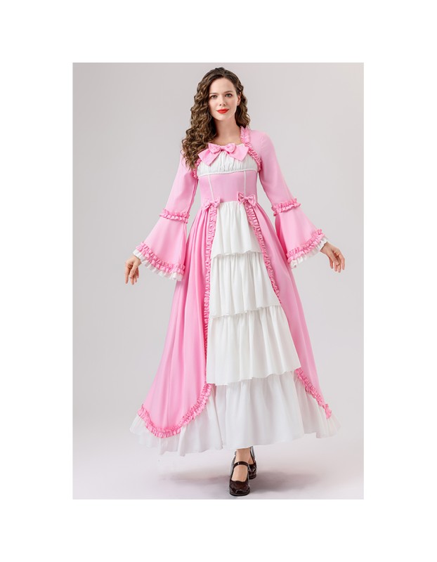 Retro Gothic Court Dress With A Square Neck Cinched Waist And A Bow Tie Medieval Evening Dress YM0820