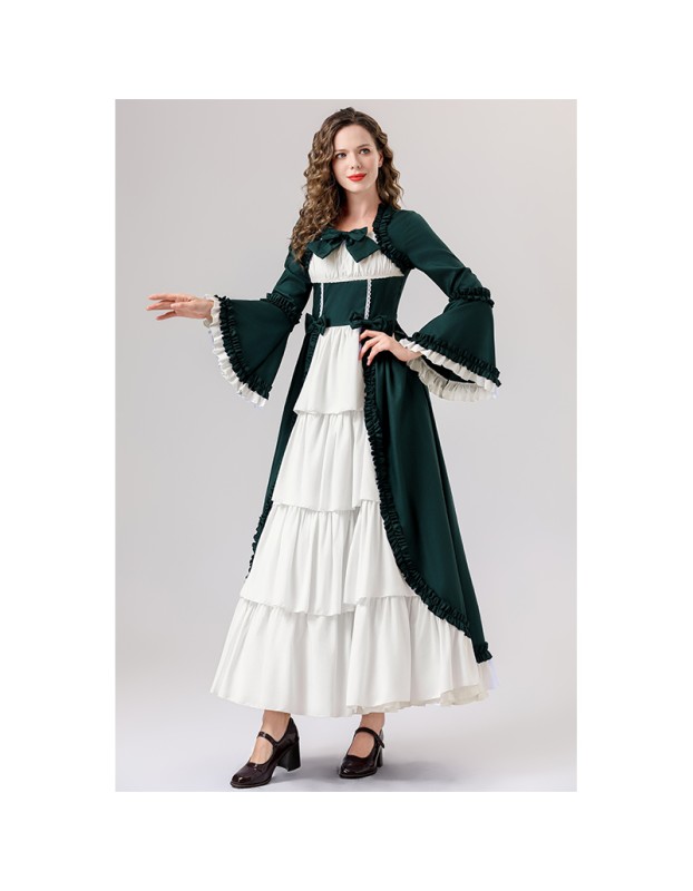 Retro Gothic Court Dress With A Square Neck Cinched Waist And A Bow Tie Medieval Evening Dress YM0820