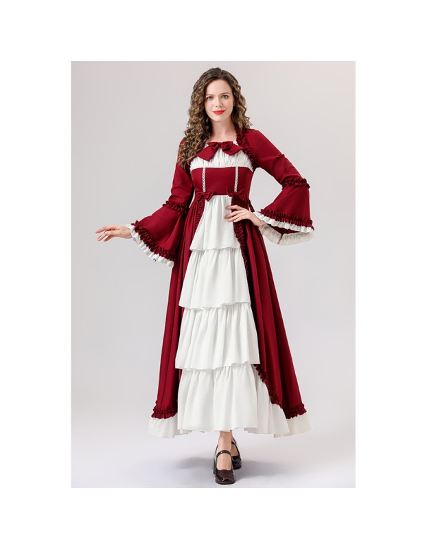 Retro Gothic Court Dress With A Square Neck Cinched Waist And A Bow Tie Medieval Evening Dress YM0820