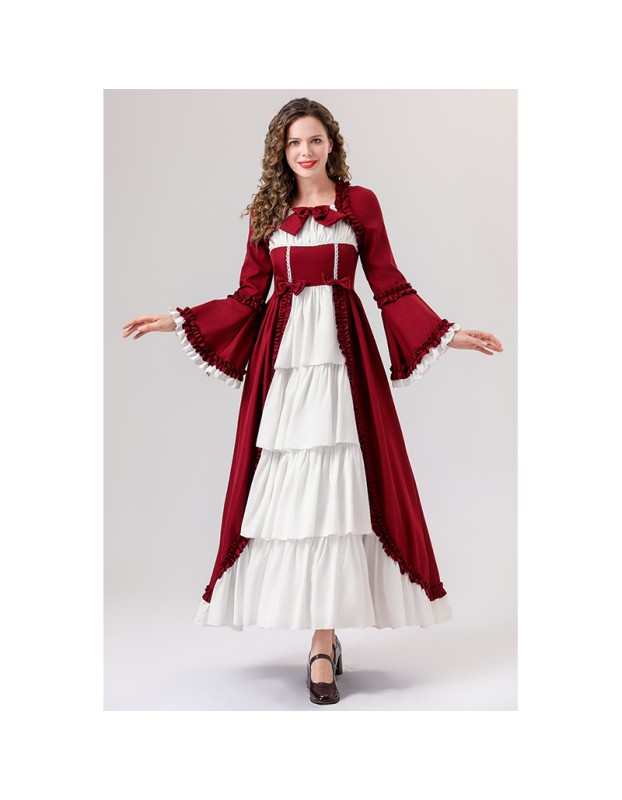 Retro Gothic Court Dress With A Square Neck Cinched Waist And A Bow Tie Medieval Evening Dress YM0820