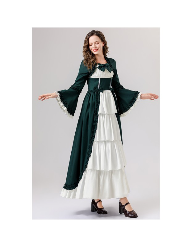 Retro Gothic Court Dress With A Square Neck Cinched Waist And A Bow Tie Medieval Evening Dress YM0820