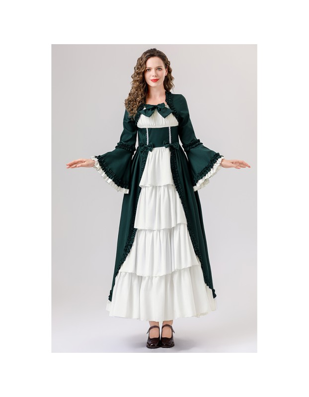 Retro Gothic Court Dress With A Square Neck Cinched Waist And A Bow Tie Medieval Evening Dress YM0820