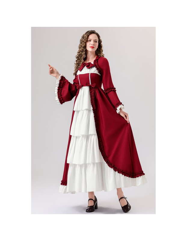 Retro Gothic Court Dress With A Square Neck Cinched Waist And A Bow Tie Medieval Evening Dress YM0820