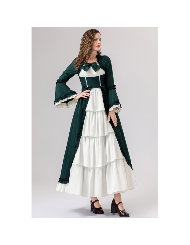 Retro Gothic Court Dress With A Square Neck Cinched Waist And A Bow Tie Medieval Evening Dress YM0820