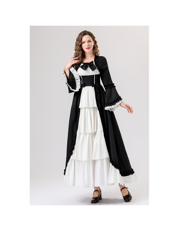 Retro Gothic Court Dress With A Square Neck Cinched Waist And A Bow Tie Medieval Evening Dress YM0820