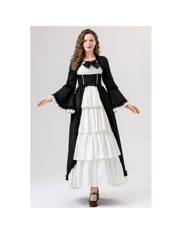 Retro Gothic Court Dress With A Square Neck Cinched Waist And A Bow Tie Medieval Evening Dress YM0820