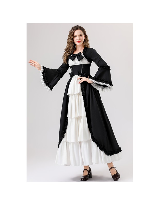 Retro Gothic Court Dress With A Square Neck Cinched Waist And A Bow Tie Medieval Evening Dress YM0820