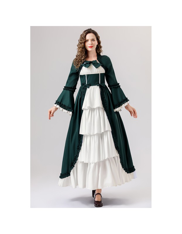 Retro Gothic Court Dress With A Square Neck Cinched Waist And A Bow Tie Medieval Evening Dress YM0820