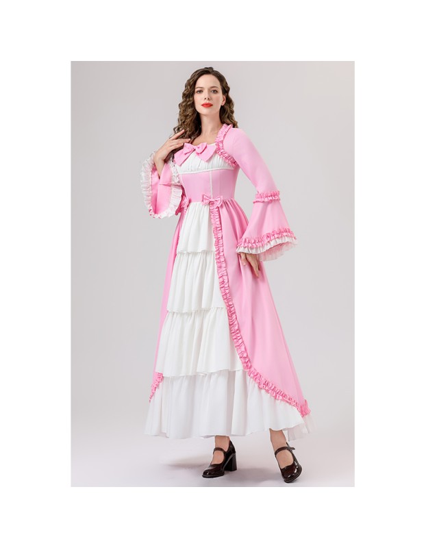 Retro Gothic Court Dress With A Square Neck Cinched Waist And A Bow Tie Medieval Evening Dress YM0820