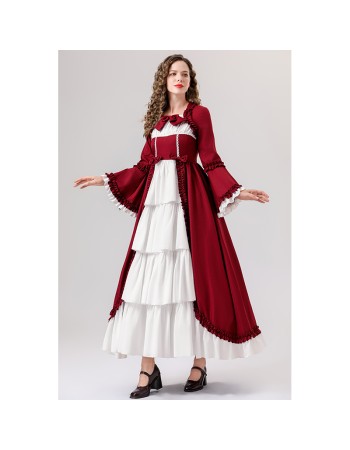 Retro Gothic Court Dress With A Square Neck Cinched Waist And A Bow Tie Medieval Evening Dress YM0820
