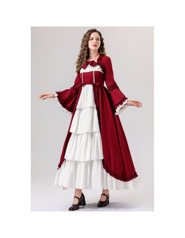 Retro Gothic Court Dress With A Square Neck Cinched Waist And A Bow Tie Medieval Evening Dress YM0820