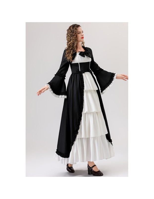 Retro Gothic Court Dress With A Square Neck Cinched Waist And A Bow Tie Medieval Evening Dress YM0820