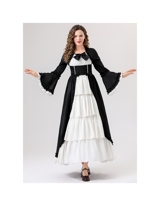 Retro Gothic Court Dress With A Square Neck Cinched Waist And A Bow Tie Medieval Evening Dress YM0820