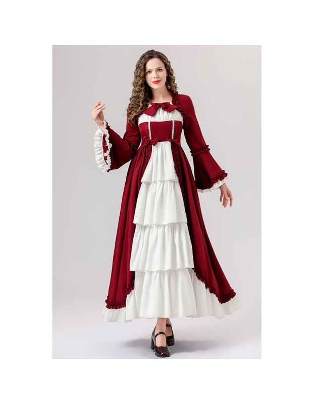 Retro Gothic Court Dress With A Square Neck Cinched Waist And A Bow Tie Medieval Evening Dress YM0820