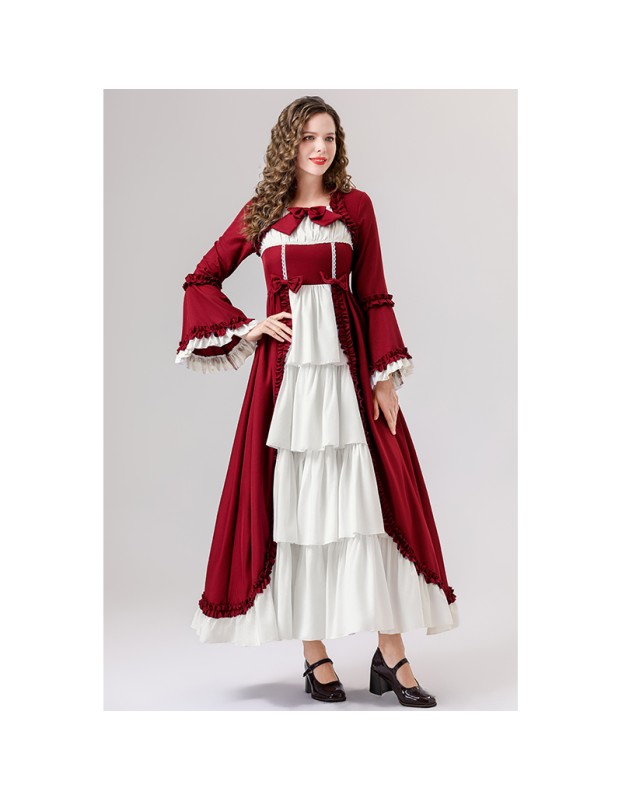 Retro Gothic Court Dress With A Square Neck Cinched Waist And A Bow Tie Medieval Evening Dress YM0820